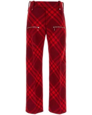 Burberry Check Wool Pants - Red