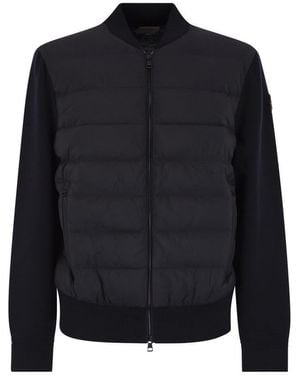 Moncler Padded Wool Cardigan With Zip - Blue