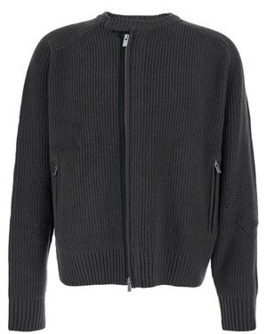 Tonywack Crew Neck Cardigan With Ribbed Design - Black