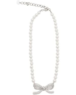Self-Portrait Pearl Necklace With Bow - White
