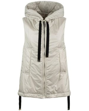 Max Mara Padded Gilet With Hood Made Of Drip-Proof Canvas - Grey