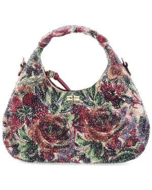 Ganni Mini "Tapestry Rhinestone" Hobo Bag - Pink