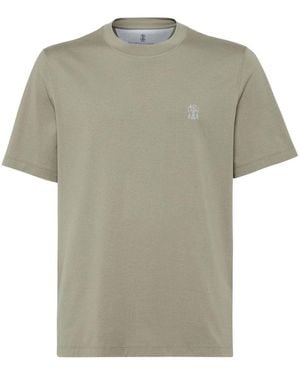 Brunello Cucinelli Logo Printed Cotton Jersey T-Shirt - Green