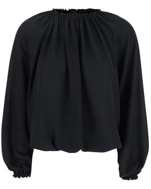 Plain Top With Dropped Shoulders And Curlsin Fabric - Black