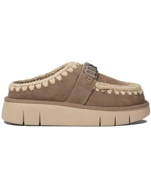 Mou 'Bounce' Mules With Logo Lettering And Open Rear - Brown