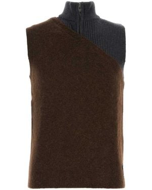 Fendi Two-Tone Stretch Wool Blend Vest - Brown