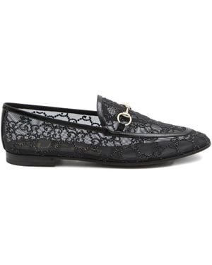 Gucci New Jordaan Gg Crystal Loafers - Black
