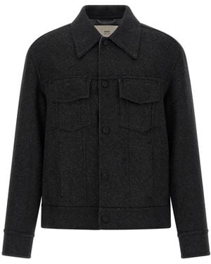 Ami Paris Lenci Cloth Overshirt Puffer Jackets - Black