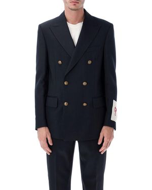 Golden Goose Dark Blue Double-breasted Blazer With Gold Buttons