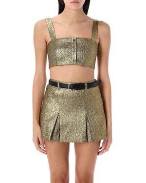 Self-Portrait Metallic Jacquard Crop Top - Green