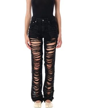 MM6 by Maison Martin Margiela Distressed Slim Fit Jeans - Black