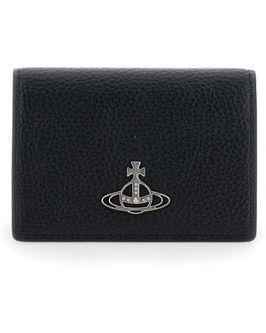 Vivienne Westwood Bi-Fold Card Holder With Orb Detail On The Front - Black