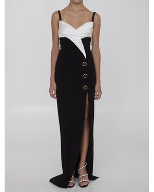 Balmain Elegant Bicolor Long Dress With Front Slit - Black