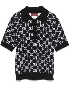 Gucci Gg Wool Jacquard Reversible Polo Shirt - Black