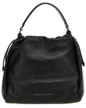 Brunello Cucinelli Mellow Bucket Leather Handbag With Monili
