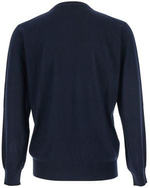Kangra Cashmere Crewneck Sweater With Ribbed Trims - Blue