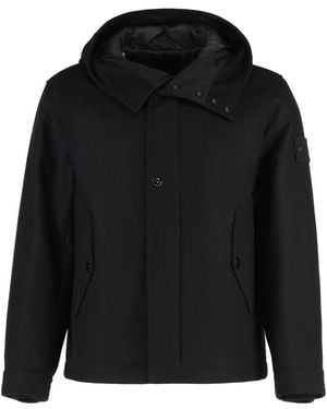 Stone Island Hooded Wool Jacket - Black