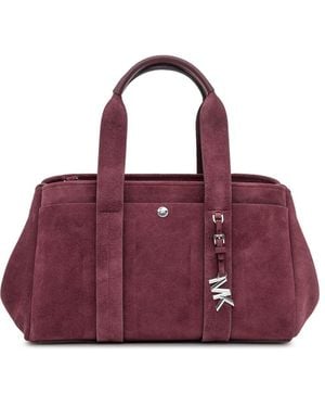 Michael Kors Suede Satchel Bag With Charm Logo - Purple