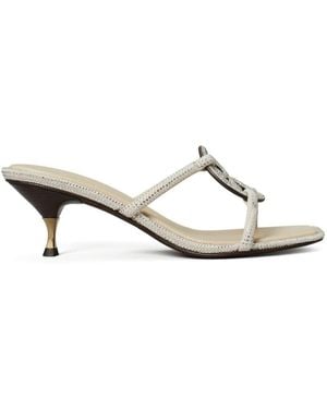 Tory Burch Pave Geo Bombe Miller Low Heel Sandal Shoes - White