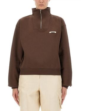 Jacquemus Grosgrain Sweatshirt With High Turtleneck - Brown