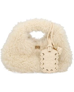 Ganni Faux Fur Hobo Bag - Natural