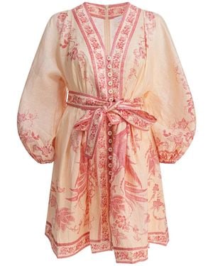 Zimmermann Lucky Plunge Mini Dress - Pink