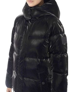 Elisabetta Franchi Satin Hooded Padded Coat - Black