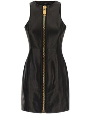 Balmain Maxi Zip Leather Dress Dresses - Black