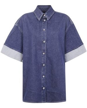 7 For All Mankind Short Sleeves "Nina" Overshirt Radar With Wide Cuff - Blue