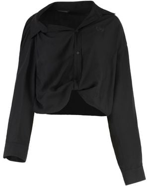 Balenciaga One Shoulder Poplin Shirt - Black