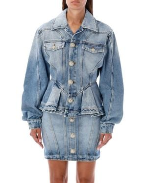 Balmain Chic Peplum Denim Jacket - Blue