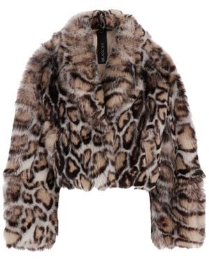 Blancha Shearling Jacket With Concealed Front Closure And Animalier Print - Brown