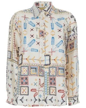 Momoní Multicolour Shirt With All-over Print And Pointed Collar In Silk Woman - Grey