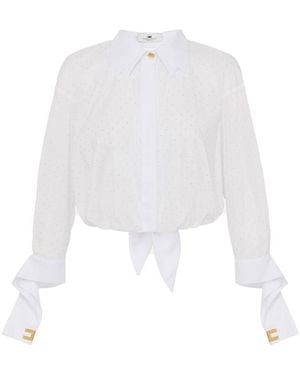 Elisabetta Franchi Camicia Bianca Con Strass E Nodo - White