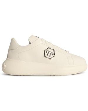 Philipp Plein 'Low Top New Basic Hexagon' Leather Sneakers - Natural