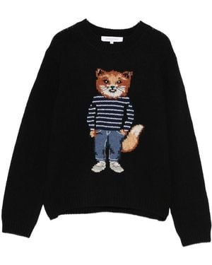 Maison Kitsuné Dressed Fox Intarsia Wool Sweater - Black