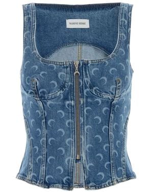 Marine Serre Moon Denim Bustier Top - Blue