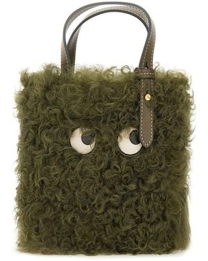 Anya Hindmarch "n/s Mini Eyes" Shearling Tote Bag - Green