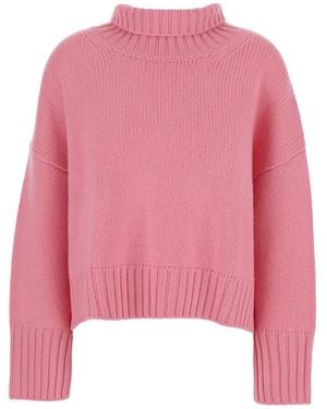 Soft Goat 'Girlfriend' Turtleneck Jumper With Ribbed Trims - Pink