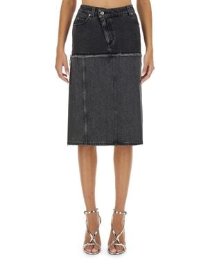 McQueen Two-Tone Denim Skirt - Black