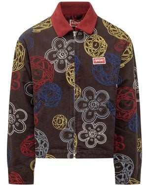 KENZO Cotton Jacket With Multicoloured Floral Print - Brown
