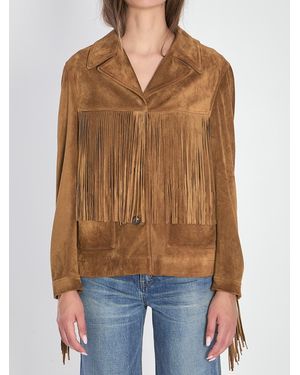 Golden Goose Suede Jacket With Fringe - Blue
