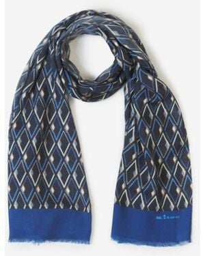 Kiton Cashmere Print Scarf - Blue