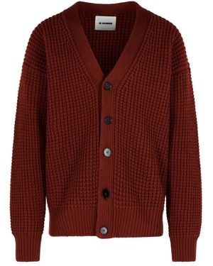 Jil Sander Burgundy Virgin Wool Cardigan - Red