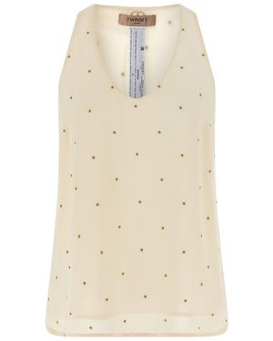 Twinset Lurex Embroidery Tank Top - Natural