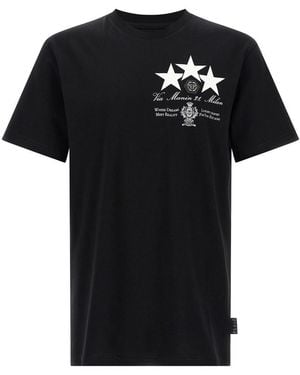 Philipp Plein Crewneck T-Shirt With Front Print And Logo Patch - Black