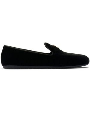 Prada Triangle-Logo Velvet Loafers - Black