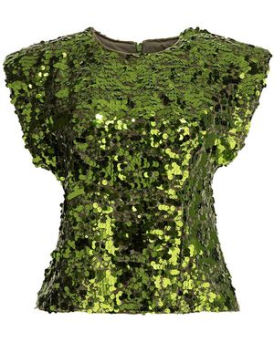 Ganni Velvet Sequined Top - Green