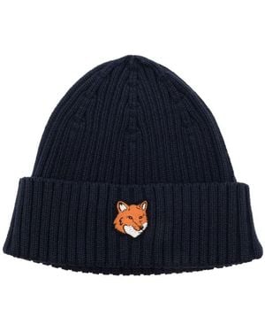 Maison Kitsuné Fox Head Cotton Beanie Accessories - Blue
