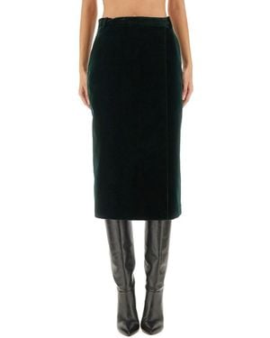 Saint Laurent Velvet Crossover Midi Skirt - Black